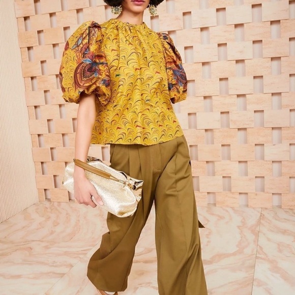 Ulla Johnson Lorena Top Blouse Yellow Taffeta Puff Sleeve - Picture 2 of 11